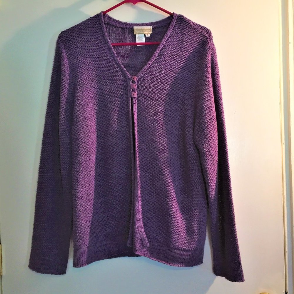Dark Lavender 3 Button Knit Cardigan